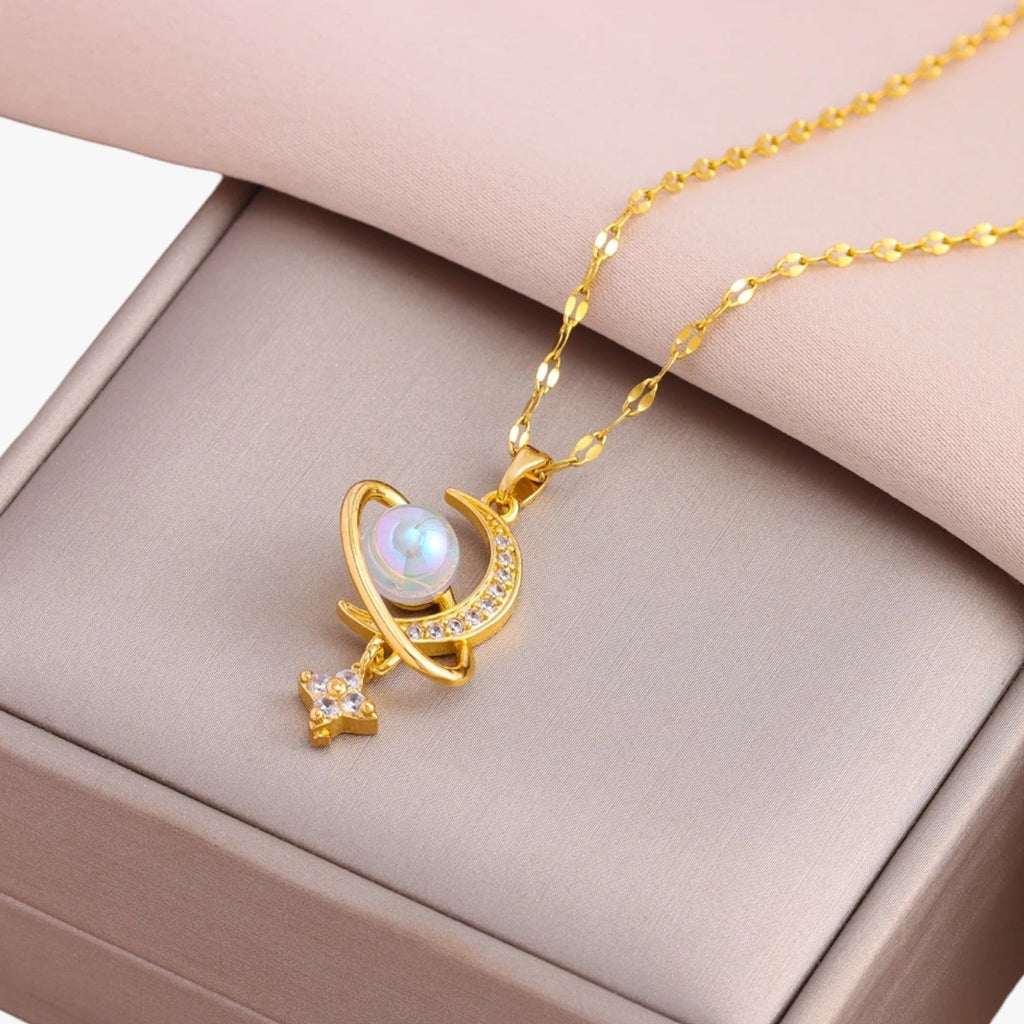 Stainless Steel Necklace with Moon and Star Charms