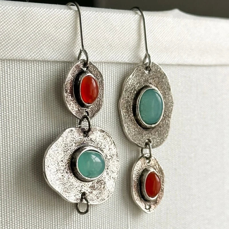 Silver-Tone Multi-Stone Drop Earrings