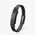 Geweven leren armband met kruisdetail, zwart en goud
