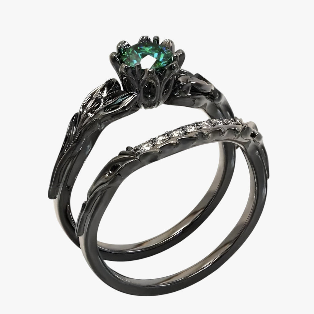 Pair of Rings with Black Quartz and Zircon Stones