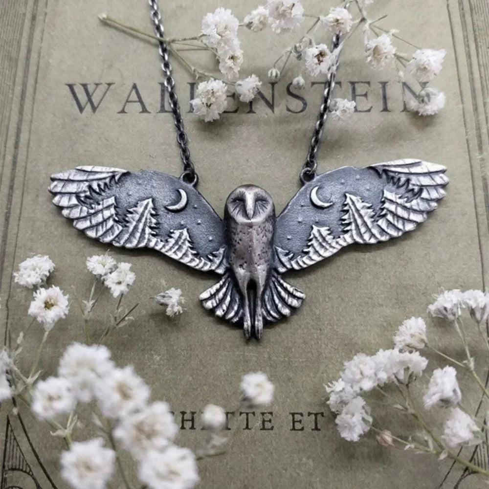 Vintage-Style Owl and Moon Necklace