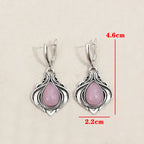 Vintage Victorian-Style Water Droplet Earrings with Pink Stones
