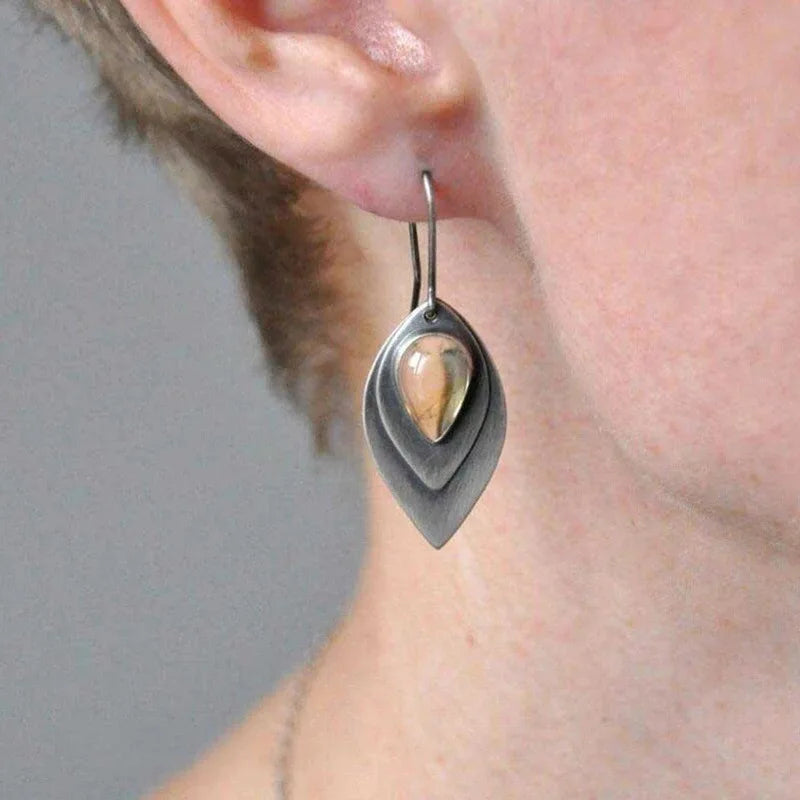 Sterling Silver Amber-Look Teardrop Drop Earrings