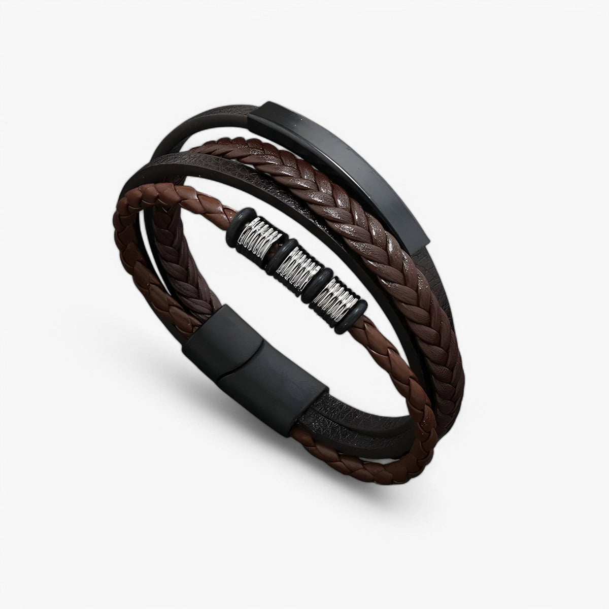 Dikke gevlochten leren armband, 21 cm