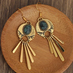 Bohemian Vintage-Style Earrings with Textured Gold-Tone Frame