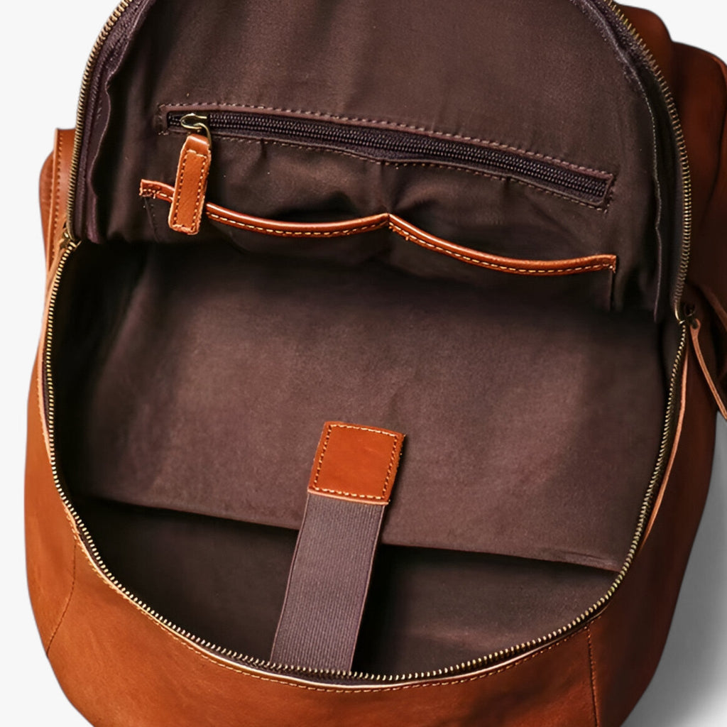 Vintage-Inspired Leather Travel Backpack for Work and School