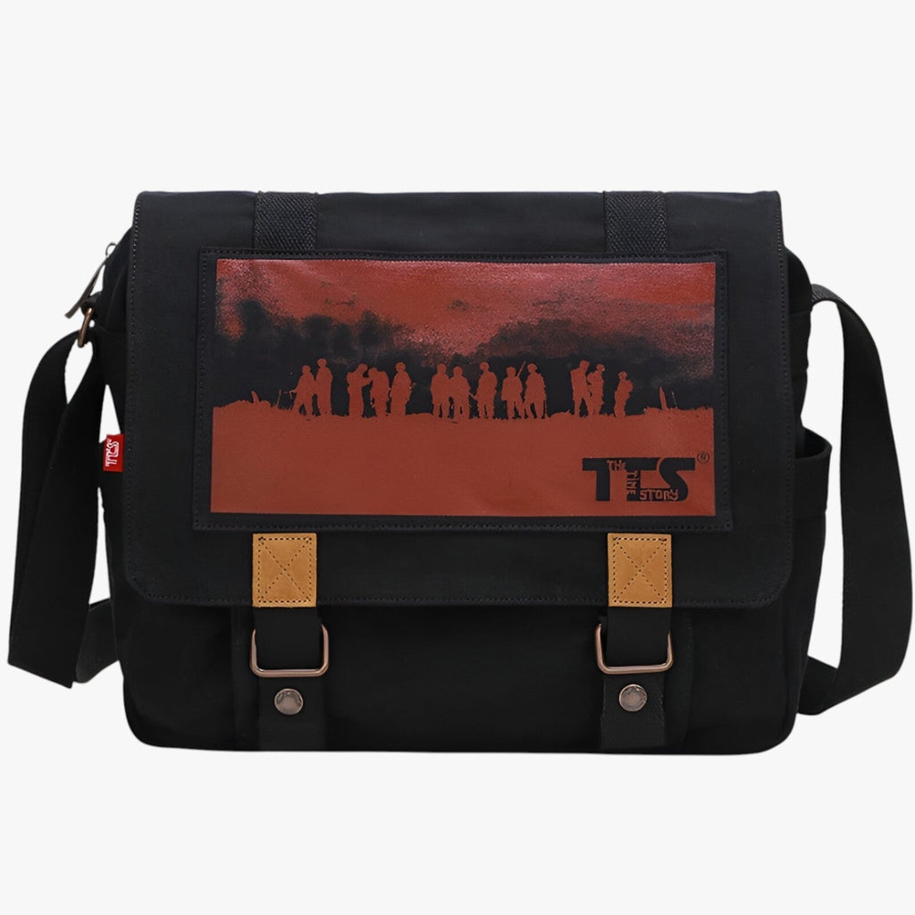 Grote vintage canvas laptopschoudertas met binnenvakken