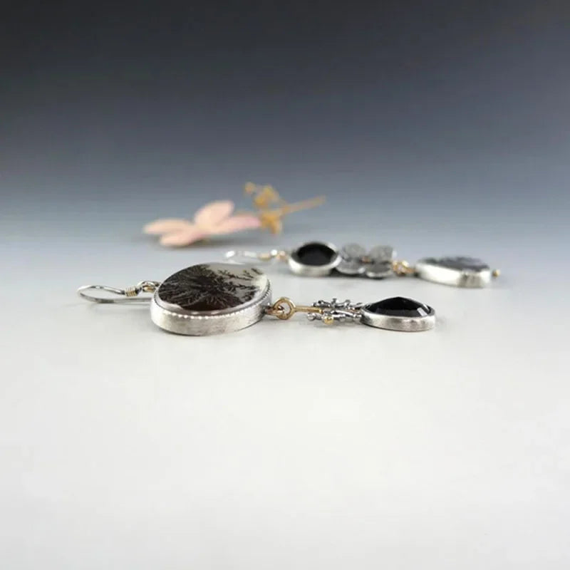 Asymmetric Dendrite Agate Earrings