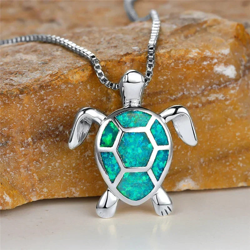 Vintage Fire Opal-Look Turtle Pendant Necklace
