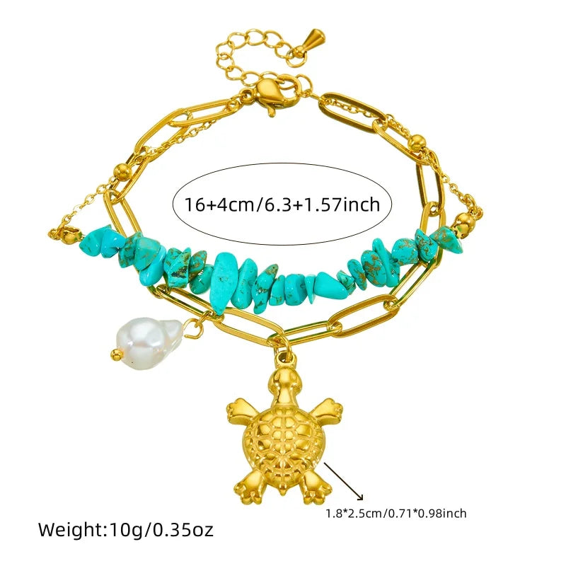 Stainless Steel Turquoise-Look Turtle Bracelet