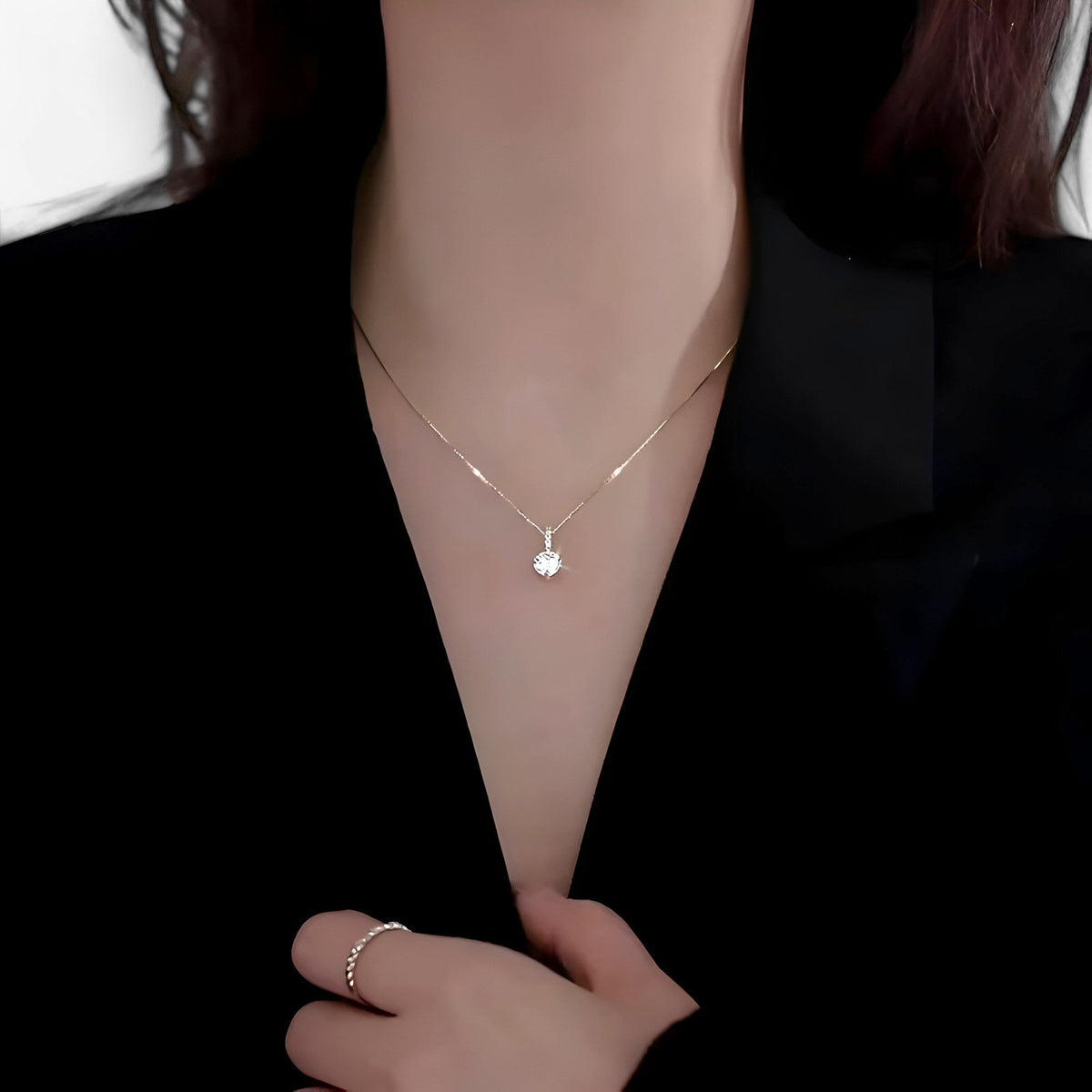 Silver-Plated Necklace with Round Zircon