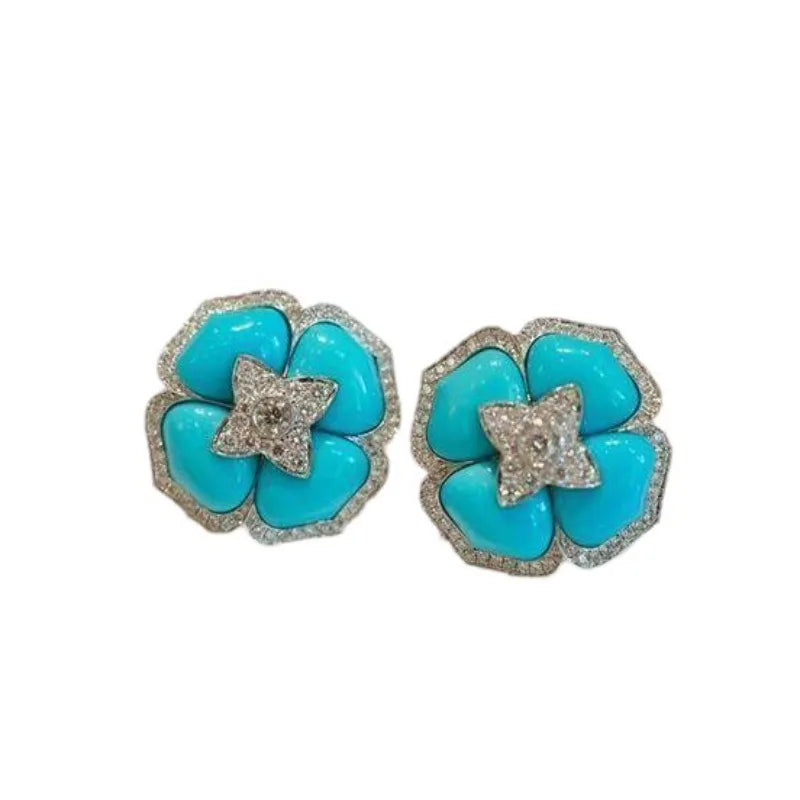 Silver-Tone Turquoise Flower Earrings