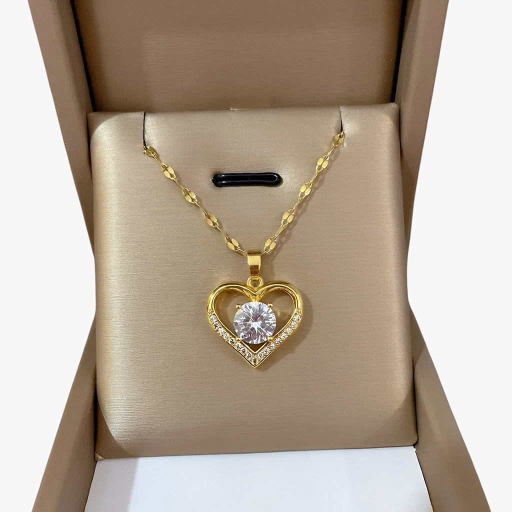 Heart Necklace with Set Stones on a Soft Chain