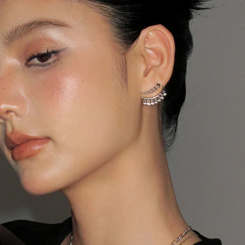 Arc Earrings with Bezel-Set Zircon Stones