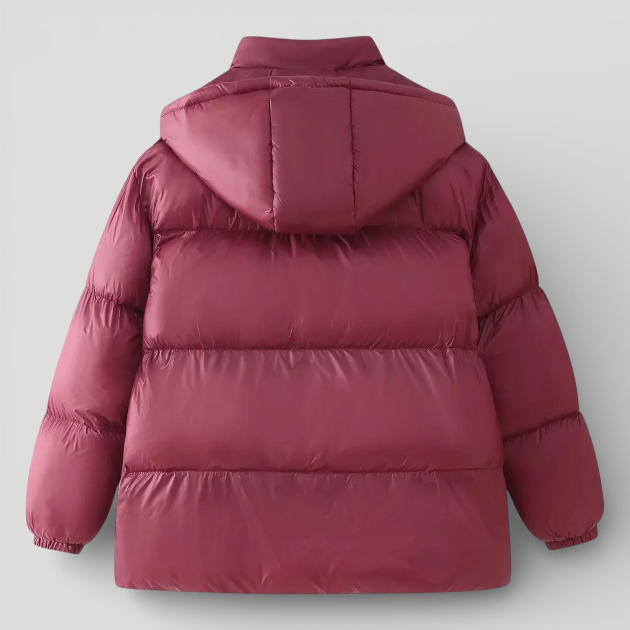 Two-Tone Quilted Hooded Coat with Stand Collar and Zip