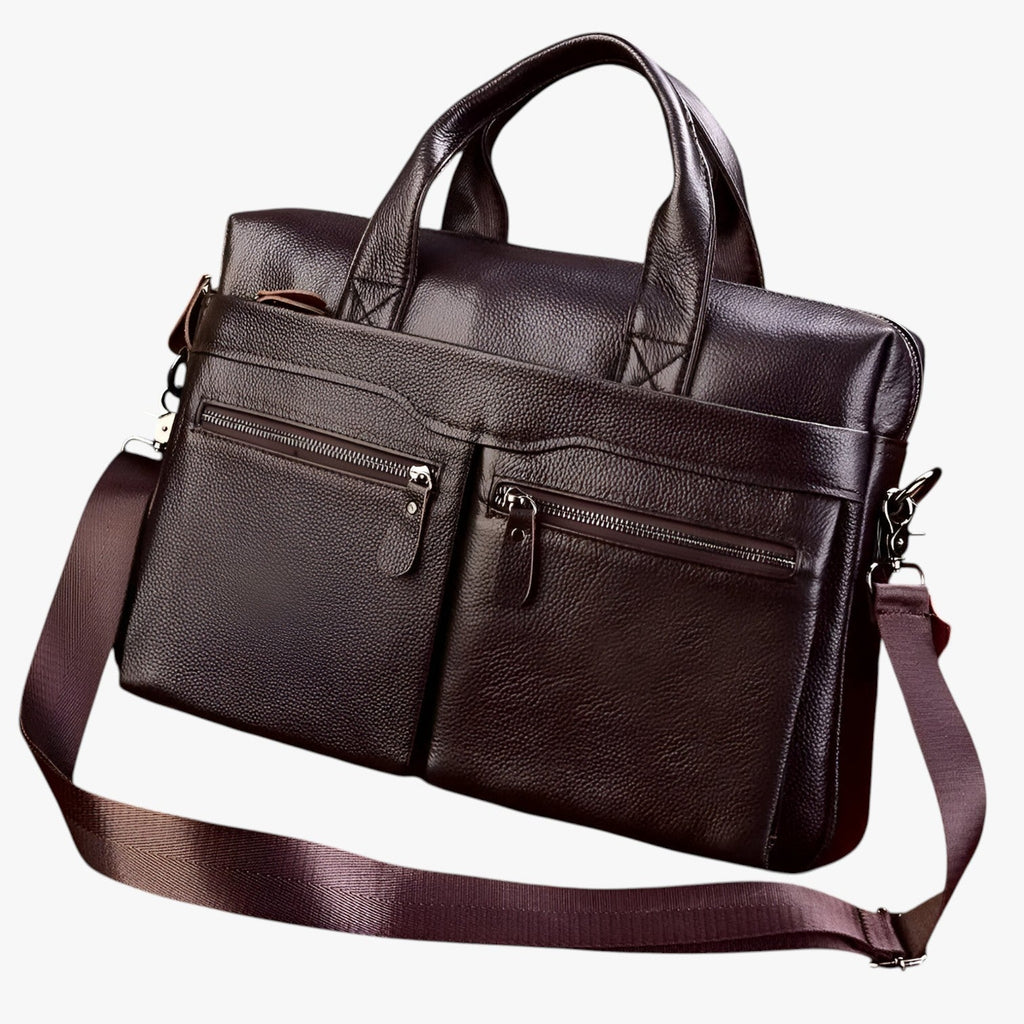 Men's Genuine Ox Leather Laptop Briefcase Shoulder Bag