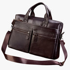 Men's Genuine Ox Leather Laptop Briefcase Shoulder Bag