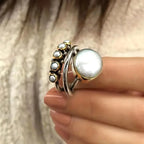 Silver-Tone Pearl Stacking Ring Set