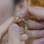 Twisted Green Zirconia Hoop Earrings