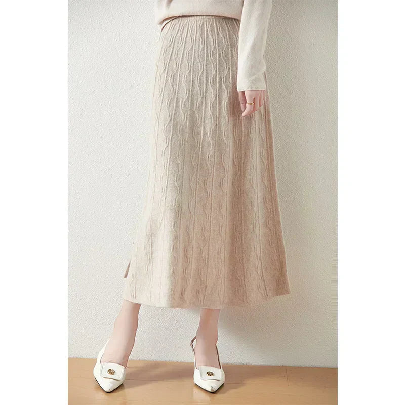 Textured Cable-Knit A-Line Maxi Skirt