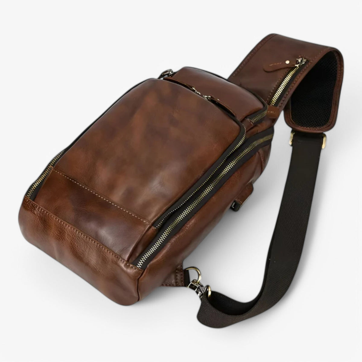 Men's Genuine Ox Leather Chest Bag with USB Charging Port