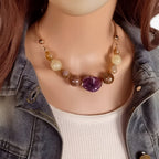 Vintage Pearl Necklace with Acrylic Pendant