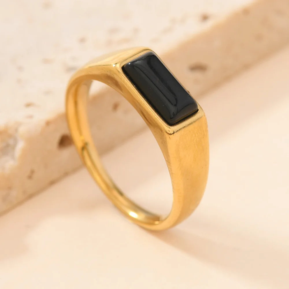 Sleek Rectangular Gemstone-Look Gold-Tone Ring