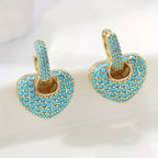 Turquoise-Look Pavé Heart Huggie Earrings