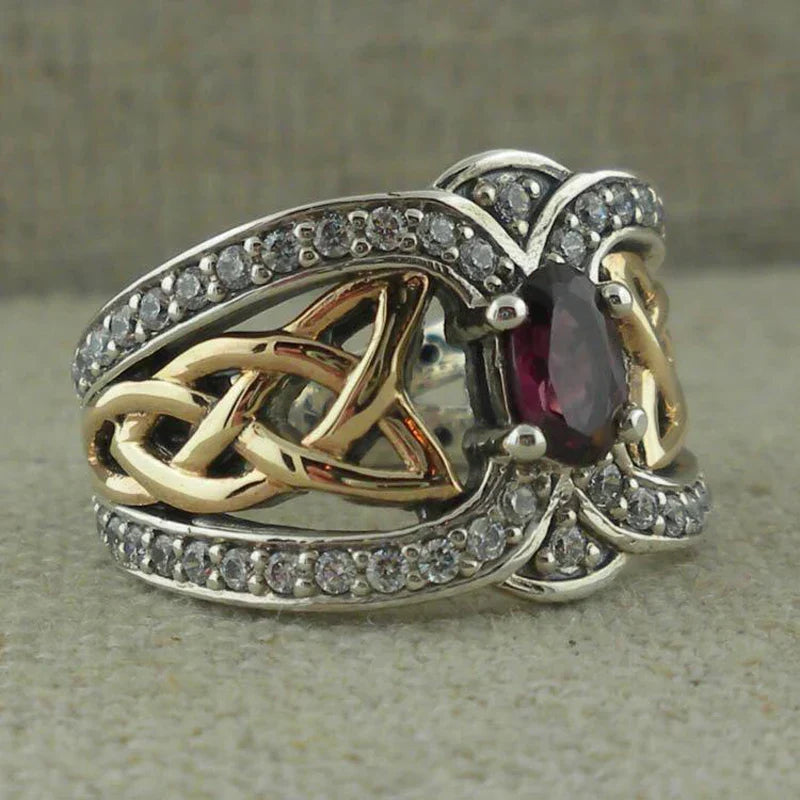 Vintage-Style Two-Tone Zirconia Ring in Two Stone Colours