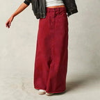 Denim Maxi Skirt with a Button-Front Closure