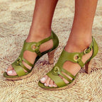 Faux Leather and Cork Heeled Sandals with Open Toe