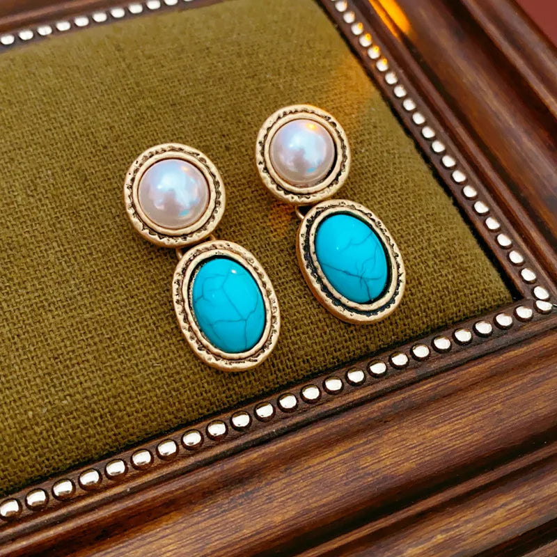 Turquoise and Pearl Antique Gold-Tone Statement Set