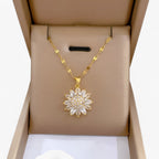 Flower Pendant Necklace with Zirconia, 316L Steel