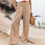 Full-Length Wide-Leg Trousers with a Gathered Waist