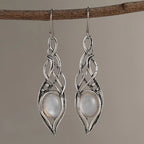 Vintage Handmade Boho Silver-Plated Leaf Drop Earrings