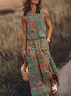 Graphic Floral Print Sleeveless Maxi Dress