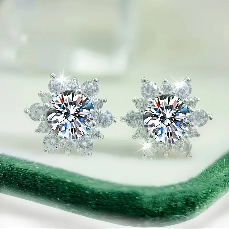 Flower Crystal Silver-Tone Earrings