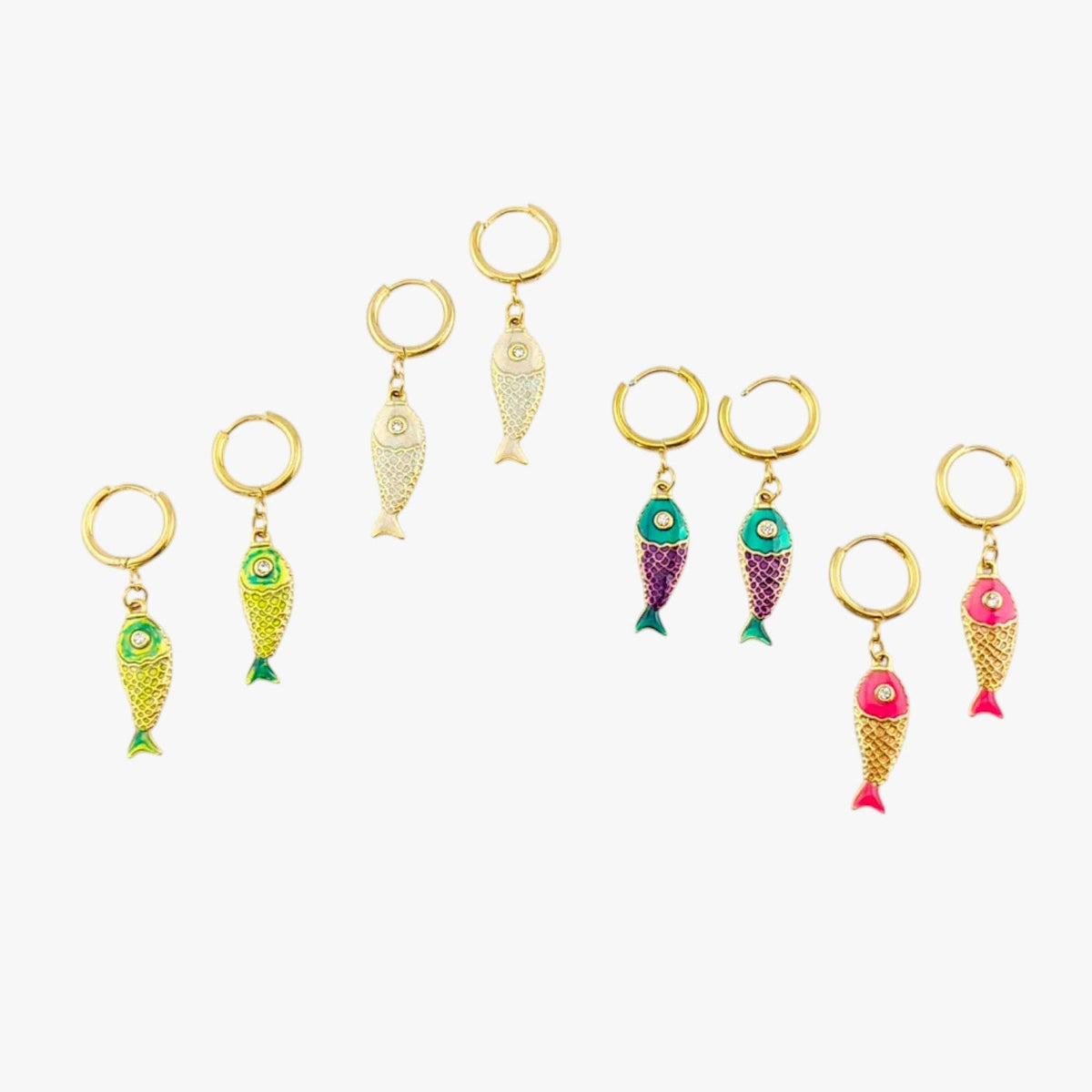 Coloured Steel Stud Earrings with Sea Motifs