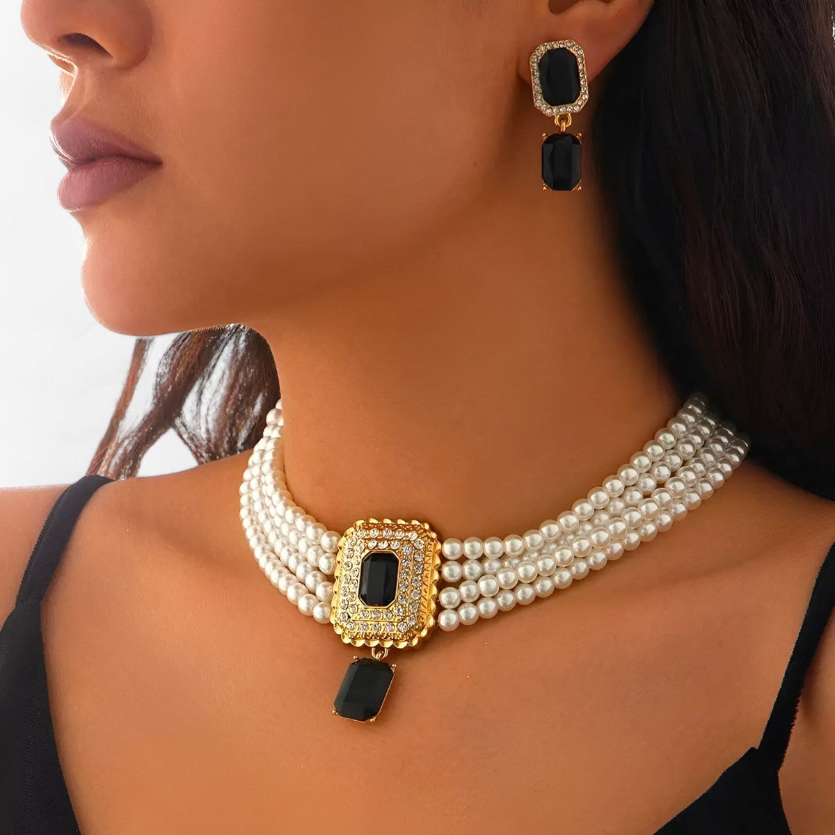 Multi-Layer Pearl Necklace and Earring Set