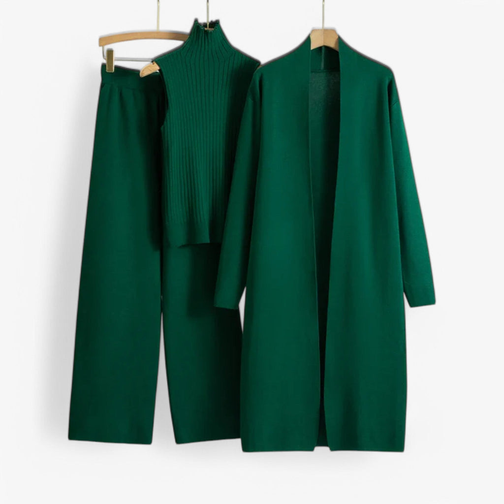 Three-Piece Knit Set with Top, Cardigan and Matching Trousers