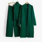 Three-Piece Knit Set with Top, Cardigan and Matching Trousers