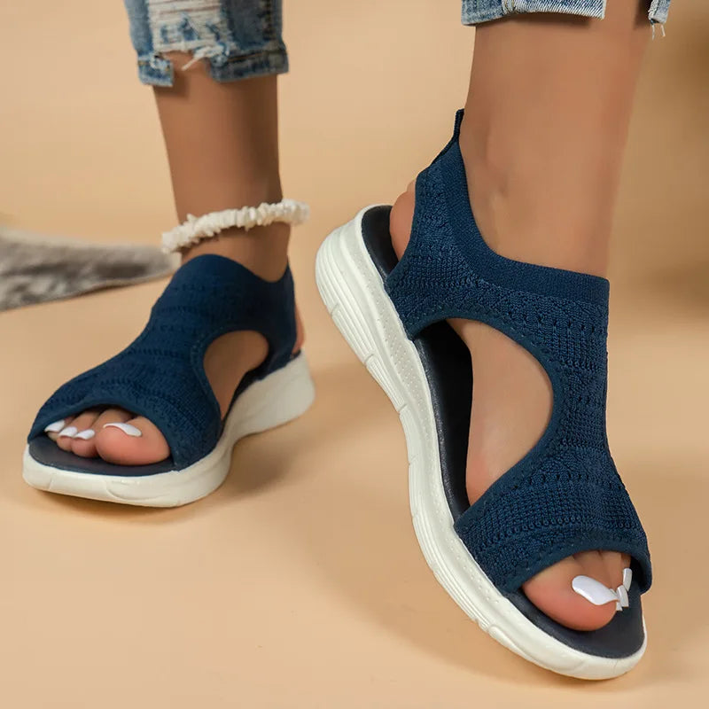 Knit Open Toe Sport Sandals with Contrast Sole