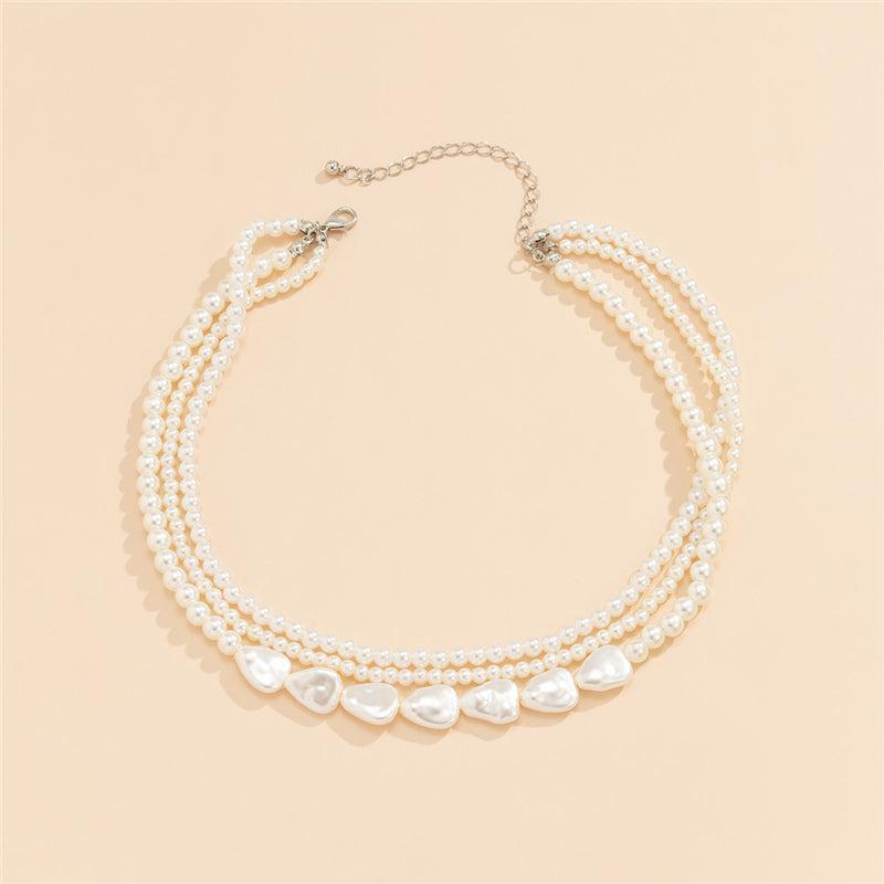 White Stone and Pearl Necklace in Gold Tone