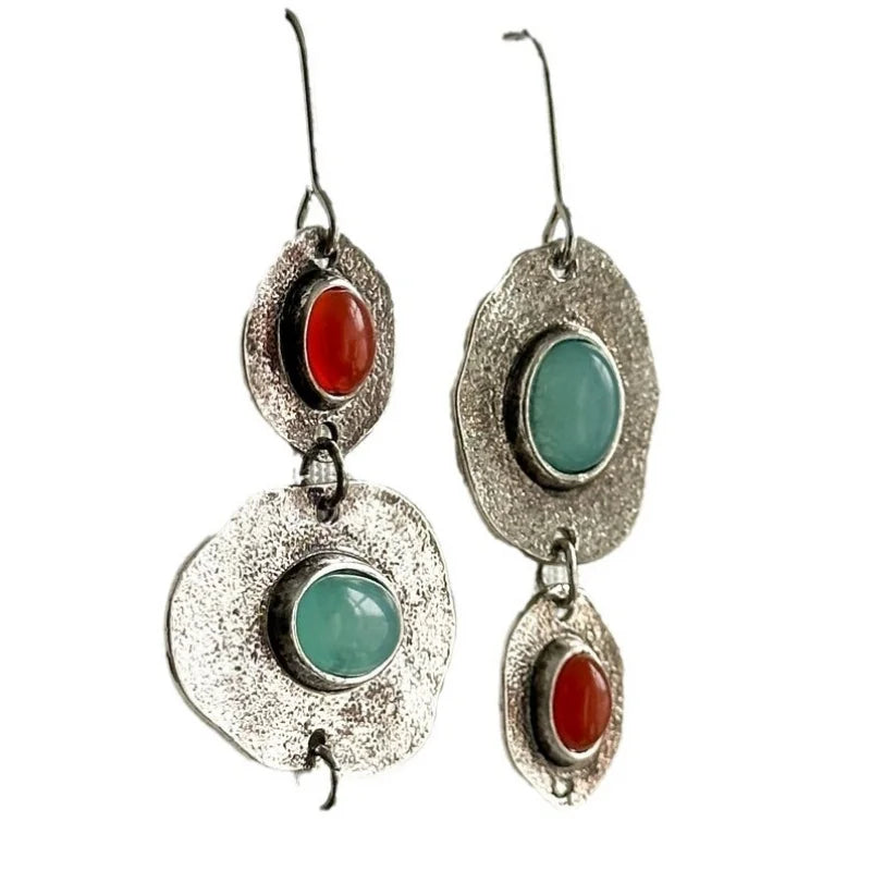 Silver-Tone Multi-Stone Drop Earrings
