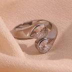 Silver-Tone Bypass Ring with Twin Teardrop Zirconia