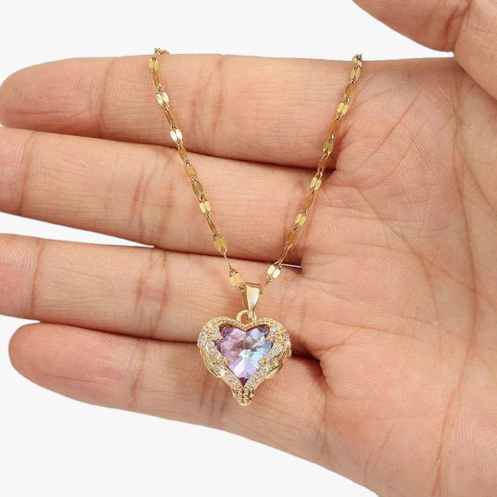 Heart Pendant Necklace with Set Crystal Stones