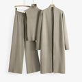 Three-Piece Knit Set with Top, Cardigan and Matching Trousers