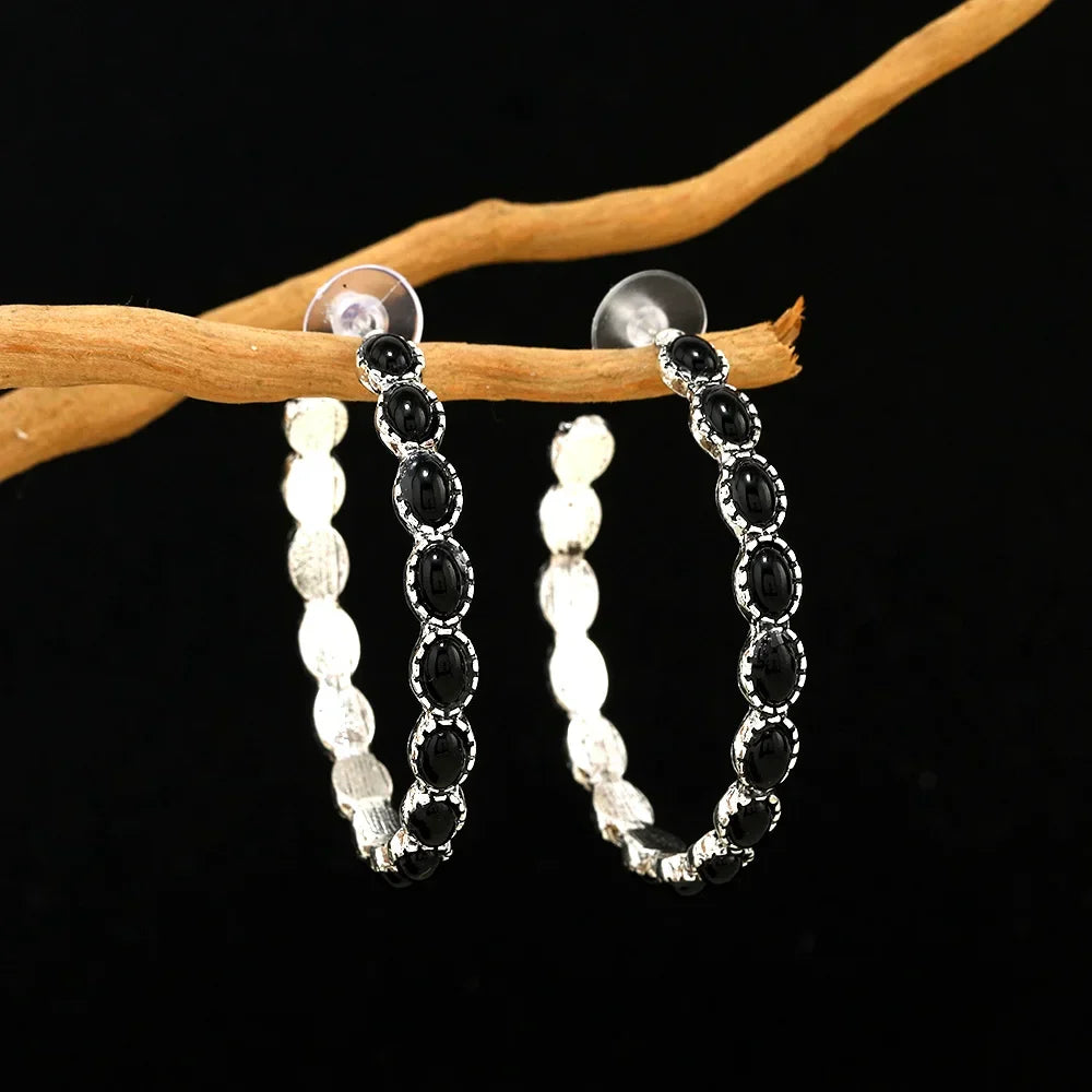 Vintage-Style Oval Hoop Earrings in Five Colours