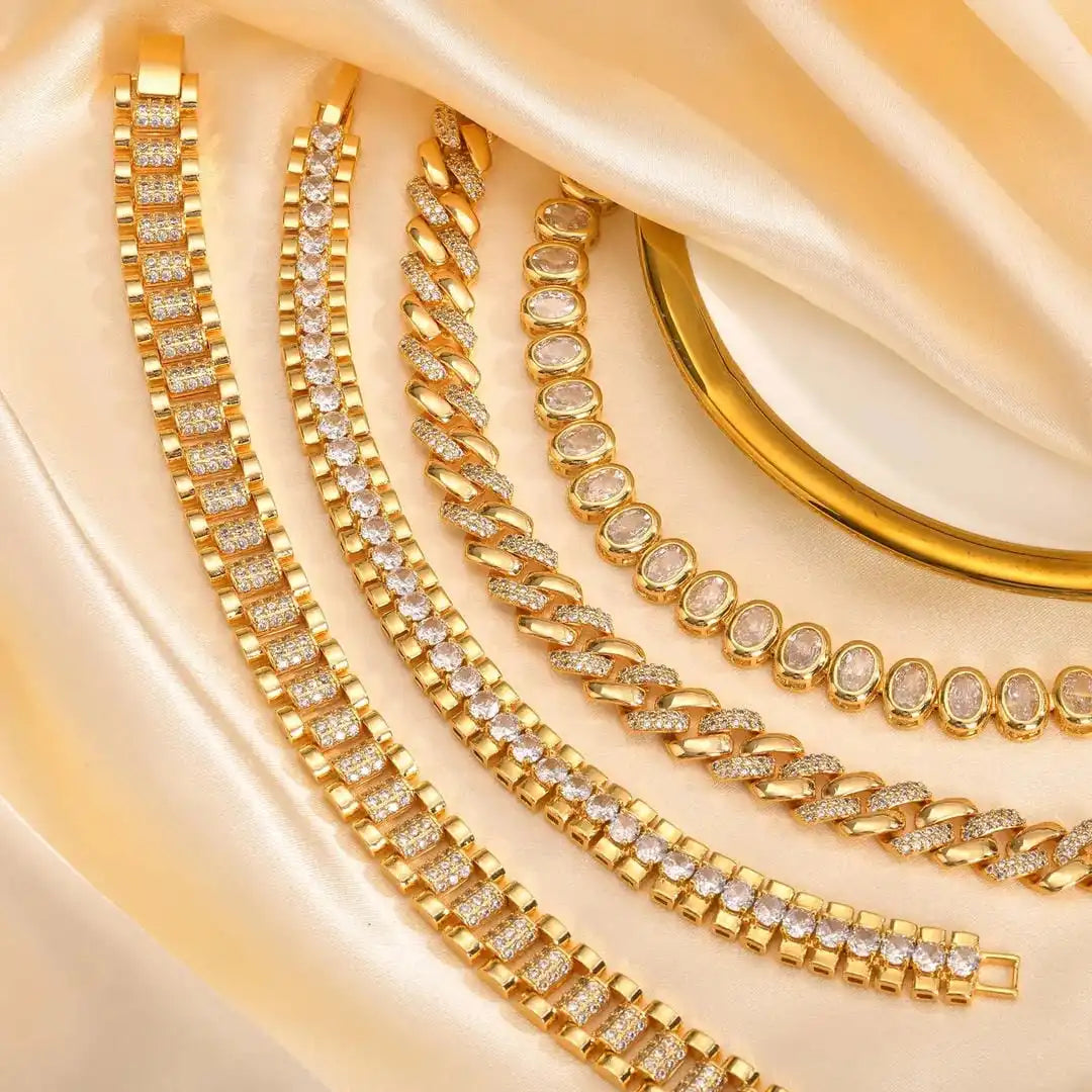 Chunky Gold-Tone Cubic Zirconia Adjustable Bracelet Set