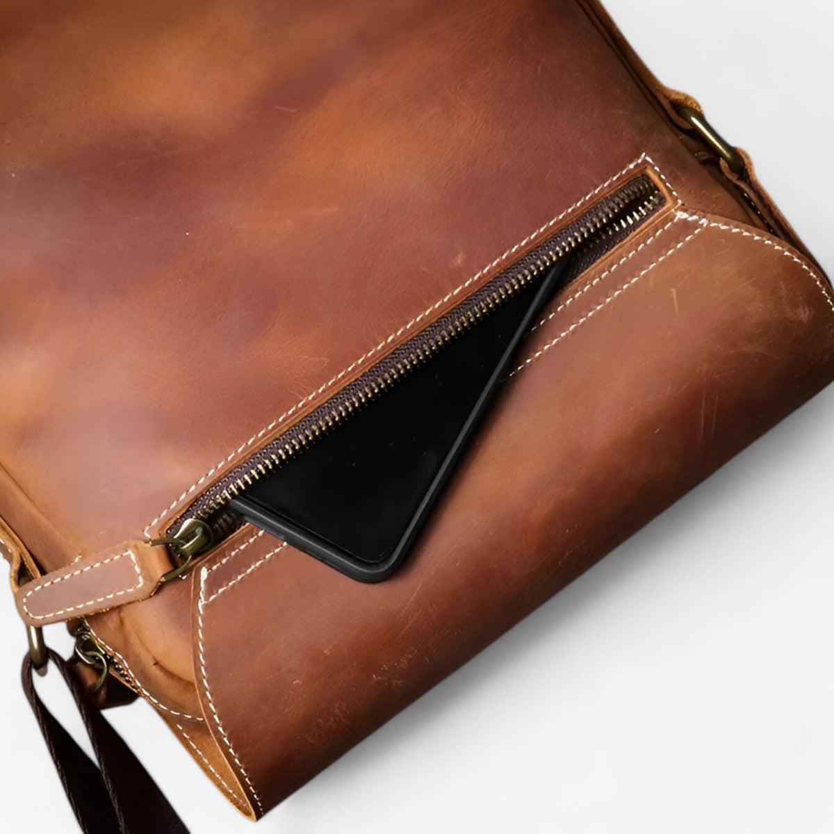 Compact Crazy Horse Leather Vintage Shoulder Bag